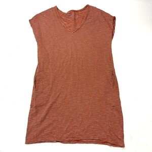Pact Organic Orange Rust Striped Short Sleeve Shift T-Shirt Dress